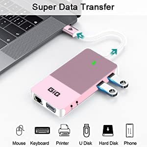 USB Docking Station GIQ USB C hub USB 3.0 to Dual HDMI VGA Adapter Triple Display USB C Laptop Docking Station Dual Display Compatible for MacBook M1 USB Dock-Rose Gold