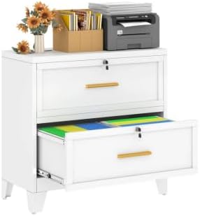 winiowa 2 Drawer File Cabinet, Metal Lateral File Cabinet with Lock, Locking Filing Cabinets for Home Office,Wide Office Storage Cabinet for Hanging Files Letter/Legal/F4/A4 Size (White, 2-Drawer)