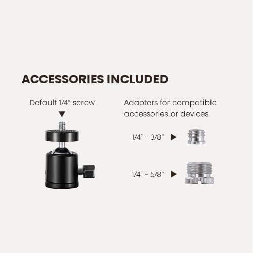 Mount Plus XMA-08 VESA Ball Head Adaptor for Monitor Arms | 3/8” & 5/8” Adapters | 360° Rotation Ball Joint | Mount Webcam, Camera, LED Light, Voice Recording. Microphone