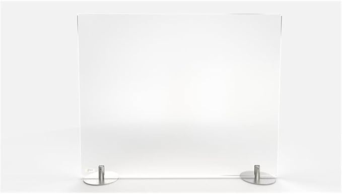 Pemberly Row Freestanding Desktop Divider, Frosted Thermo-Plastic Panel, Stainless Steel Feet, 24" H x 36" W, Durable and Modern White Office Partition for Privacy and Light Flow