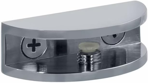 Dulles Glass Floating Shelf Brackets, Rounded Clamps Heavy Duty, Polished Nickel, for Glass, Wood, Acrylic Wall Mounted Shelf Support. 1 Piece.