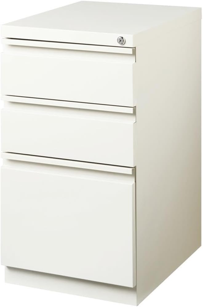 BOWERY HILL 3-Drawer Metal Mobile Filing Cabinet, 20 in Depth, Steel Construction, White Finish, Hidden Casters, Letter-Size File Storage, Pre-Assembled for Home or Office Use