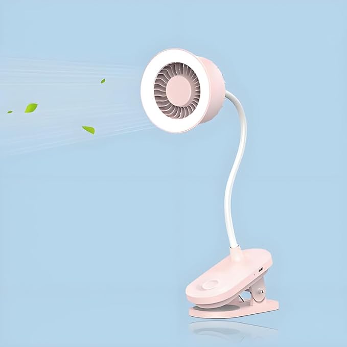 Portable clip and LED lamp 2 in 1 more functions hanging,desktop fan, 4.5W three gears wind speed,two gears led circular lamp high brightness lighting ,touch button with CE FCC certifications (Pink)