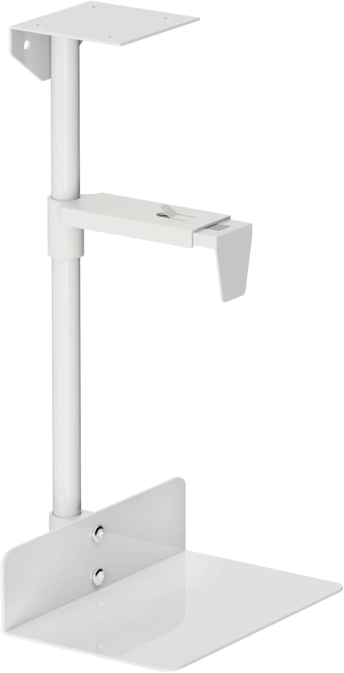 Under Desk and Wall Computer Mount, CPU Tower Holder Under Desk Mount Height & Width Adjustable, Computer Case Stand Holder Holds 46 lbs, 360° Swivel PC Mount, Under Desk CPU Holder Mount, White