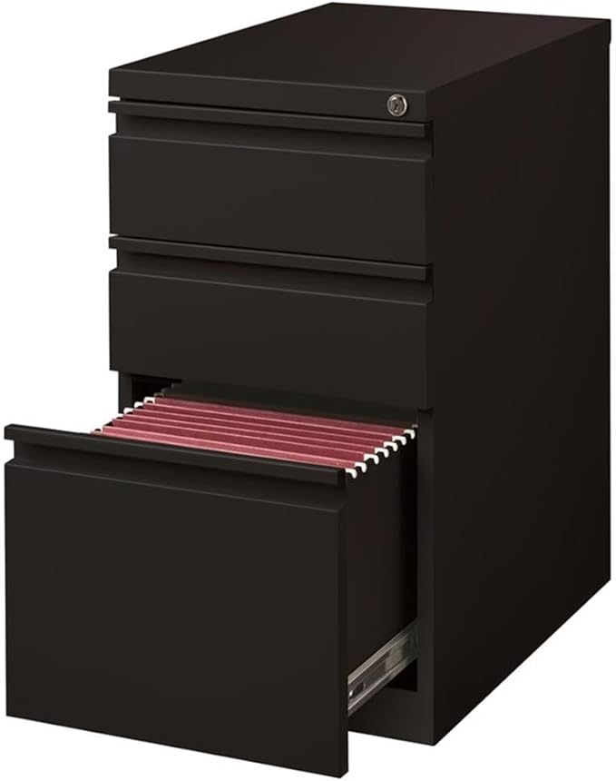 Hirsh 23-in Deep Mobile Metal Pedestal 3-Drawer Box/Box/File Black