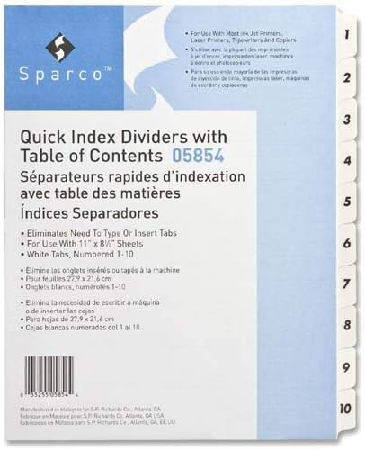 Business Source Table of Content Quick Index Dividers