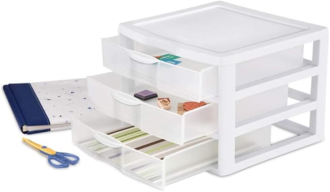 New Sterilite White & Clear Countertop 3-Drawer Desktop Storage Unit (2 Pack)