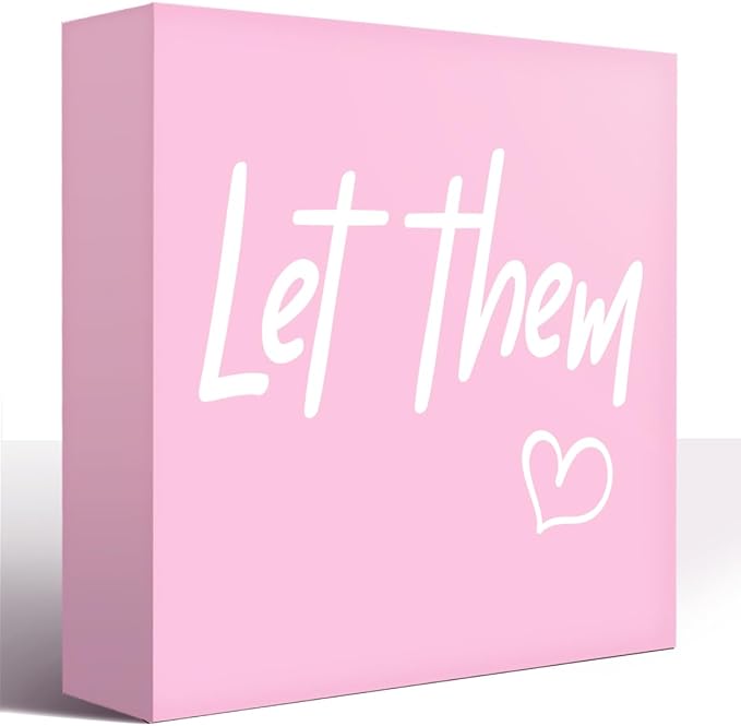 LVQHI Pink Office Desk Accessories, Let Them Sign Wooden Box, Motivational Desk Decor For Hr Women, Small Office Cubicle Table Inspirational Decoration Signs Wall Decor 5"L x 5"W x 1.2"H