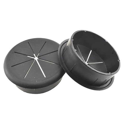 HAHIYO 2Pcs 2.4Inch/60mm Black ABS Plastic Eight-petaled Desk Grommet Wire Grommet Cable Management Cord Hole Cover Desk Wire Hole Insert Wire Organizer for Computer Office Home School Equipment