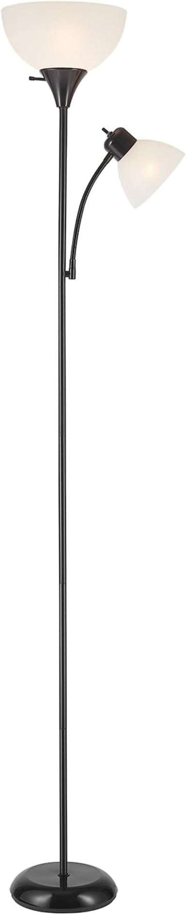 GLOBE Electric 67135 72" Torchiere Floor Lamp and Adjustable Reading Light,Matte Black,Frosted Shade,Dual Rotary Switch,3-Step Dimming,Modern Lighting for Living Room or Office,(Pack of 2)
