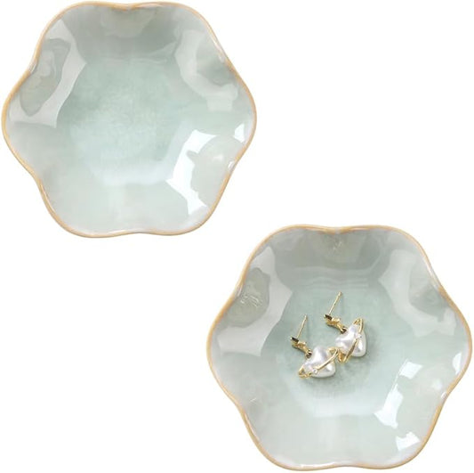 JAMEND CLXP 2PCS Lotus Leaf Shape Ring Holder Dish, Small Key Bowl, Ceramic Trinket Tray Jewelry Dish Organizing Necklace Earrings for Mom Friend Sister, All Jewelries Are NOT Included, Light Green.…