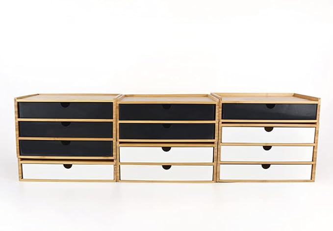 WAYUTO 2-Tier Bamboo Desktop Organizer Simple Wooden Tabletop Storage Organization Box Multi-Scene Drawer Units for Home Bathroom Office White 2-Drawer