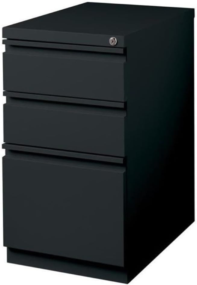 BOWERY HILL 20" 3-Drawer Modern Metal Mobile Pedestal Filing Cabinet in Black, Lockable, Sturdy Steel Construction, Mobile Office Storage, Durable Document Organization