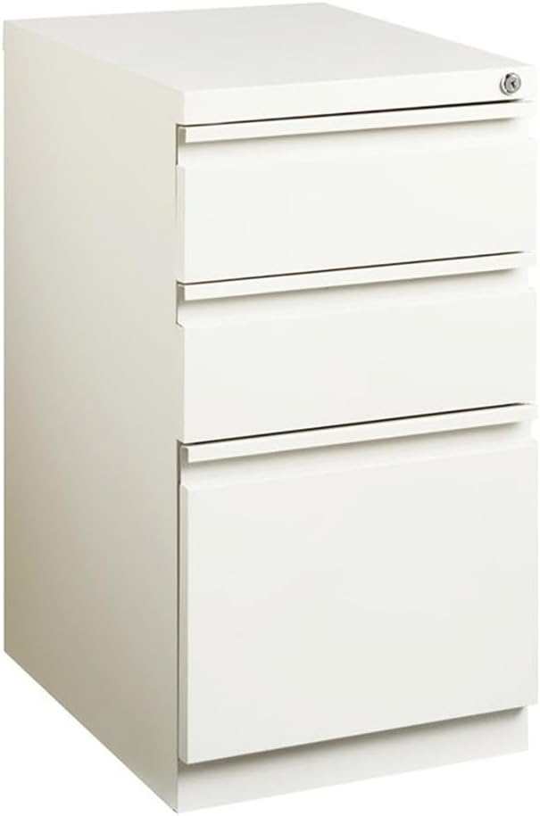 BOWERY HILL 3-Drawer Metal Mobile Filing Cabinet, 20 in Depth, Steel Construction, White Finish, Hidden Casters, Letter-Size File Storage, Pre-Assembled for Home or Office Use