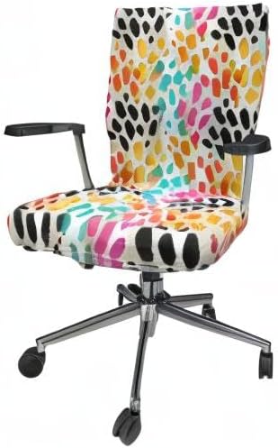 Ambesonne Colorful Office Chair Cover, Illustration of Vibrant Animal Skin Print Modern Blemishes and Stripes, Stretchable Decorative Universal Size High Back Printed Slipcover, Grey Yellow
