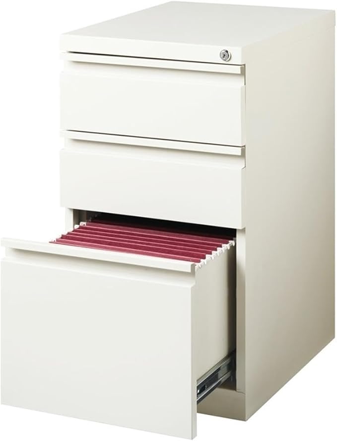 BOWERY HILL 3-Drawer Metal Mobile Filing Cabinet, 20 in Depth, Steel Construction, White Finish, Hidden Casters, Letter-Size File Storage, Pre-Assembled for Home or Office Use