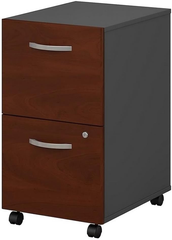 Scranton & Co Mobile Pedestal Filing Cabinet, Hansen Cherry Finish, Thermally Fused Laminate, 2 Drawer with Lock, Full-Extension Ball Bearing Slides, Letter/Legal/A4 File Storage, Office Furniture