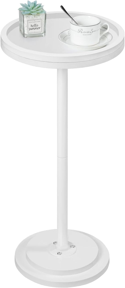 HOOBRO Small Round Side Table, Drink Table, Coffee Martini Table with Pedestal Accent for Small Spaces in Living Room, Bedroom, Sofa Couch, White WW168BZ01