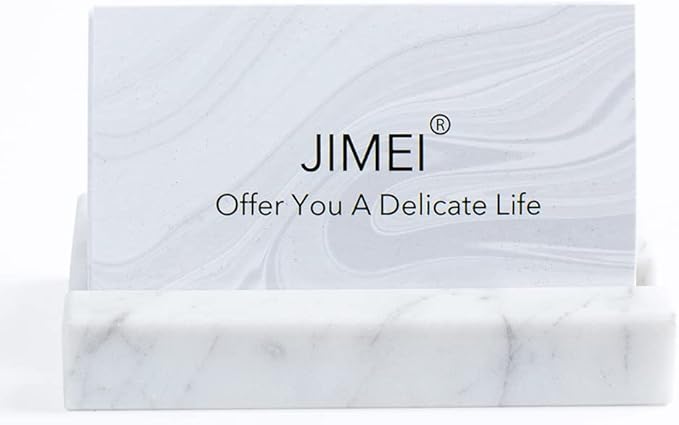 JIMEI Business Card Holder for Desk - Business Card Display Holder - Made of White Carrara Marble - Desk Organizer Stand for 25 Business Cards - Cute Office Desktop Accessory for Men and Women