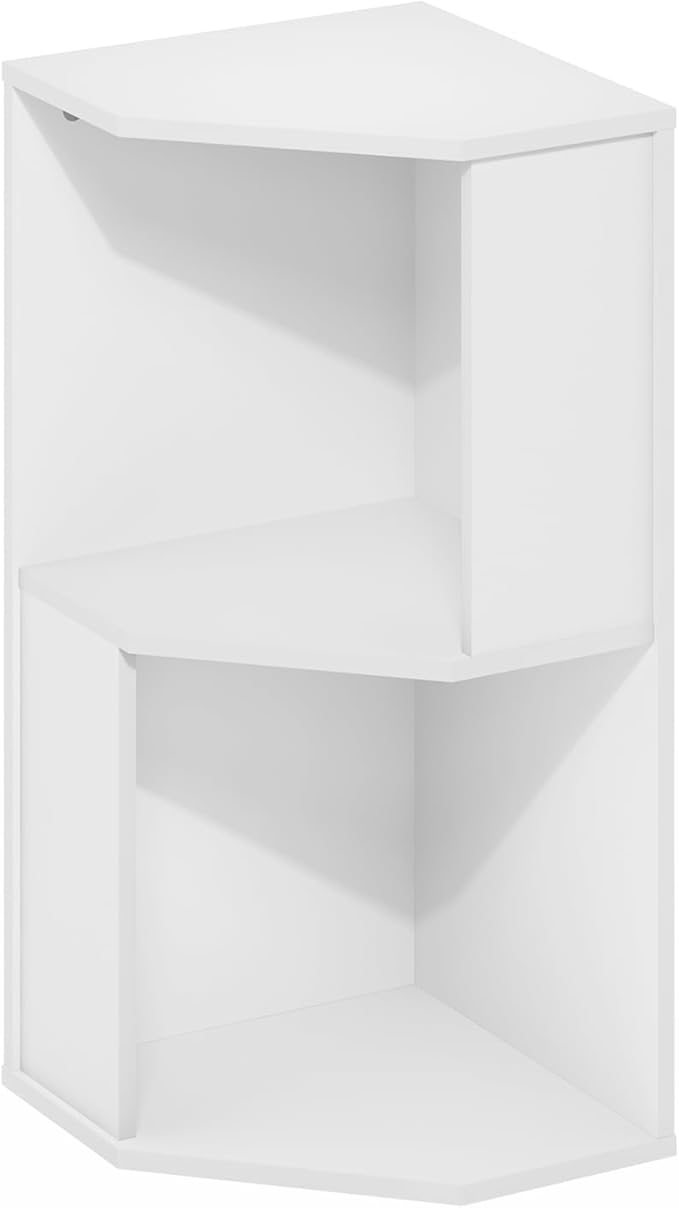 Furinno ECON Corner Shelf, 4-Tier Corner Book Shelf, Storage Shelves, Display Rack, Bookshelf, for Organization and Storage, Living Room, Home Office, Plain White
