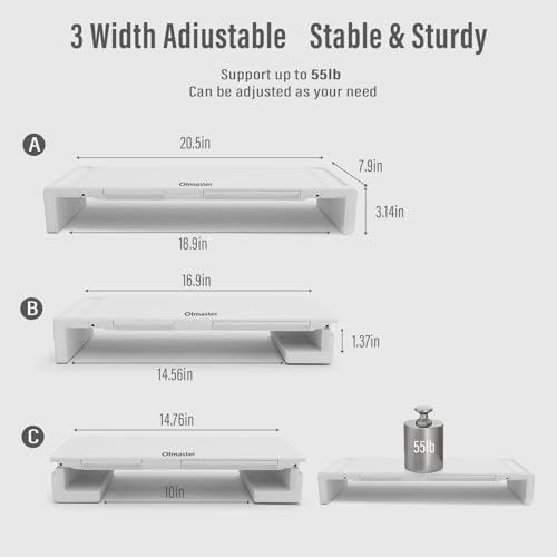 OImaster Monitor Stand Riser, Foldable Computer Monitor Riser, Adjustable Length Computer Stand and Storage Drawer & Pen Slot, Phone Stand Compatible Computer, Desktop, Laptop, Save Space (White-3.0 HUB-Adapter)