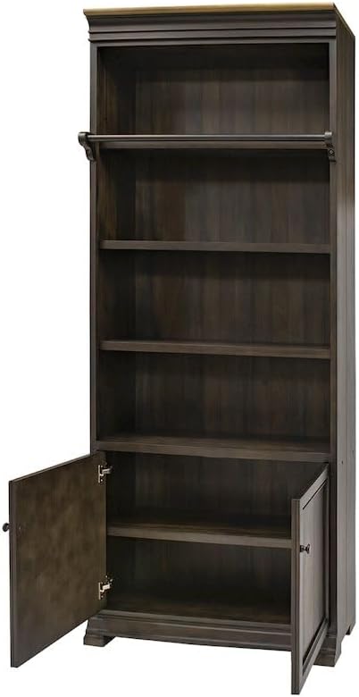 Martin Furniture Sonoma Executive Brown Executive Bookcasem Wall Storage with Wooden Ladder, Shelving Unit, Large Library Furniture, Sturdy Home Office Display Suite