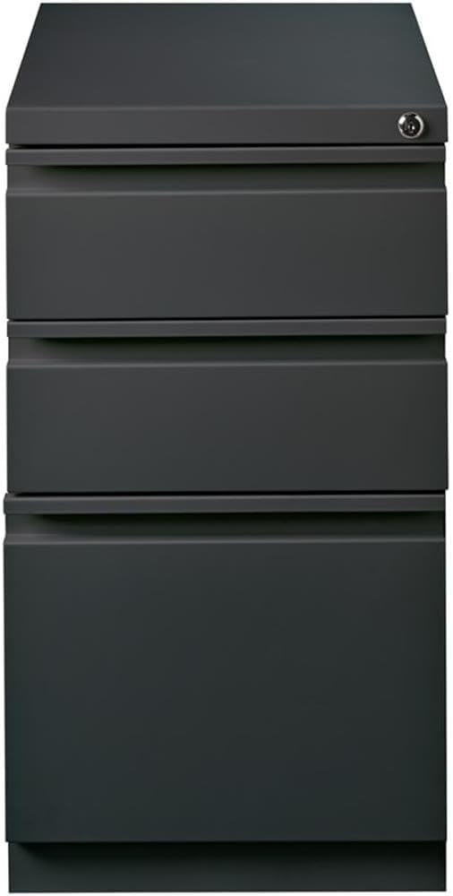 Bowery Hill 3-Drawer Metal Mobile Pedestal Filing Cabinet, 20 in Deep, Charcoal Finish, Steel Construction, Ball-Bearing Drawers, Lockable, Letter-Size Files, Modern Commercial Office Storage Solution