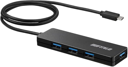 Buffalo BSH4U12560C1BK USB Hub, USB 3.2 (Gen1), Type-C Bus Power, 4 Ports, Black, Slim Design, 23.6 inches (60 cm), Lightweight, Telework, Work from Home