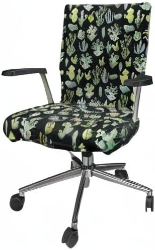 Ambesonne Cactus Spring Flower Office Chair Cover, Composition of Various Succulent Types Blossoming Botany, Stretchable Decorative Universal Size High Back Printed Slipcover, Charcoal Grey