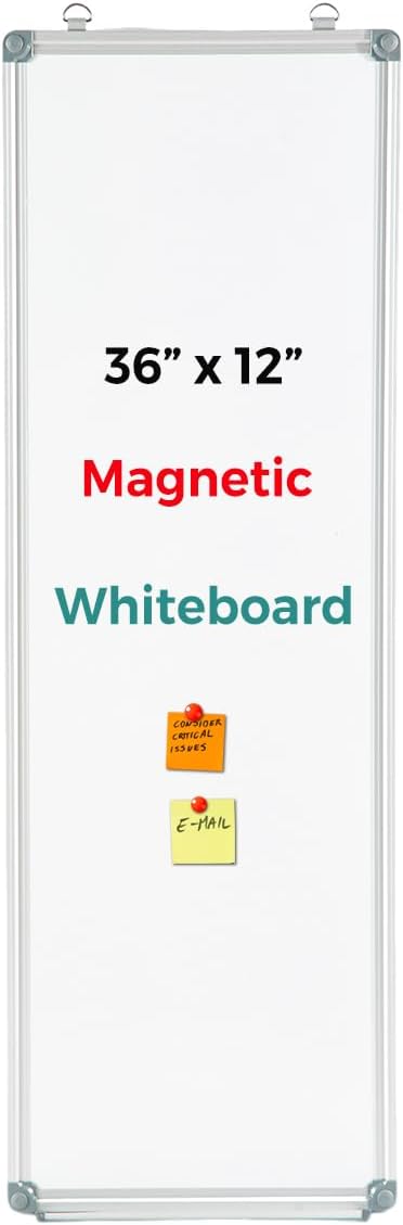 36" x 12" Magnetic Dry Erase Board, Long Narrow Whiteboard for Wall, Vertical or Horizontal Hanging, Small Slim White Board for Kitchen, Office Cubicle & to-Do Lists, Silver Aluminum Frame
