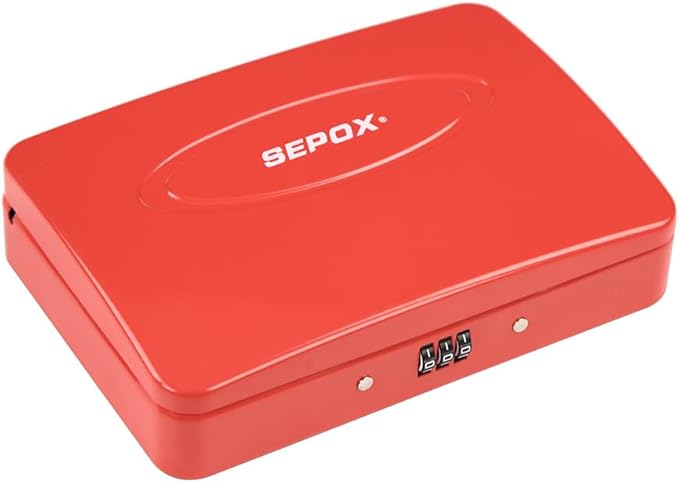 SEPOX® Water/Fire-Resistant Portable Security Case Lock Box Steel, Small Personal Travel Safe Storage Cabinet, 3-Ft Cable, Ressetable Combination Lock for Dorm, Car, Sports, Office, 2pcs Red