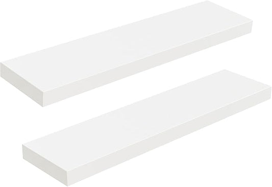 HOOBRO Floating Shelves for Wall, Wall Mounted Shelf Set of 2, 31.5" Hanging Shelf with Invisible Brackets, for Wall Decor Storage in Bathroom Bedroom Kitchen Living Room Office, White WT80BJP201