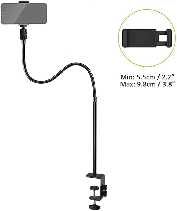 Webcam Stand Phone Holder Desktop Adjustable Gooseneck & Pole Video Clamp Stand Camera Mount for Cellphones, Logitech Webcam C922 C930e C920S C920 C615, Etc. (1/4" Threads, 7.5cm Clamp)