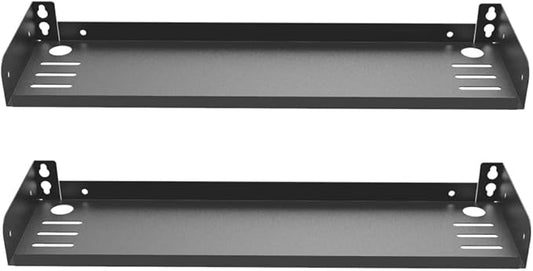 JINGCHENGMEI 2 Pcs of Metal Wall Mounted Floating Shelf for Small AV or TV Accessories, D 4.7" x W 16.6" Mini Display Shelf for Storage in Bathroom Bedroom Living Room (16.6 Inches)