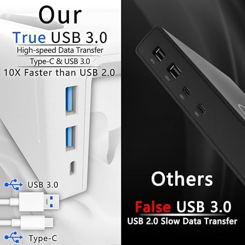 OImaster Monitor Stand Riser, Foldable Computer Monitor Riser, Adjustable Length Computer Stand and Storage Drawer & Pen Slot, Phone Stand Compatible Computer, Desktop, Laptop, Save Space (White-3.0 HUB-Adapter)