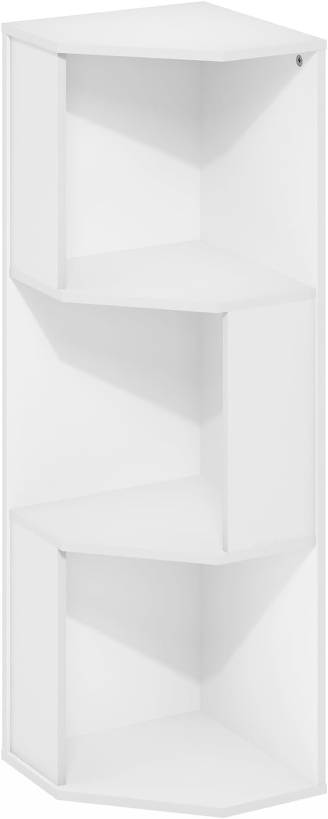 Furinno ECON Corner Shelf, 3-Tier Corner Book Shelf, Storage Shelves, Display Rack, Bookshelf, for Organization and Storage, Living Room, Home Office, Plain White