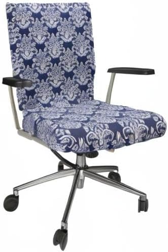 Ambesonne Damask Office Chair Cover, Abstract Floral Vintage Antique Victorian Design Renaissance Flourish Print, Stretchable Decorative Universal Size High Back Printed Slipcover, Dark Blue White