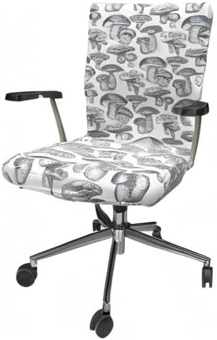 Ambesonne Mushroom Office Chair Cover, Hand Drawn Vintage Forest Botany Vegetables Wild Sketch Drawing Art, Stretchable Decorative Universal Size High Back Printed Slipcover, Purpleblue White