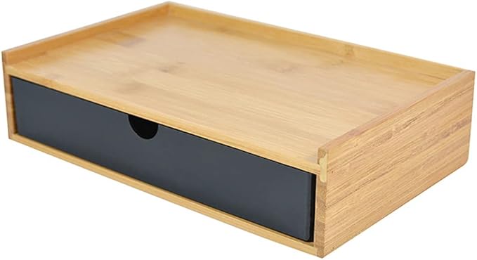 WAYUTO 1-Tier Bamboo Desktop Organizer Simple Wooden Tabletop Storage Organization Box Multi-Scene Drawer Units for Home Bathroom Office Black 1-Drawer