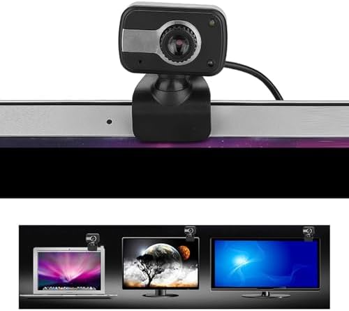 Webcam with Microphone, 640 x 480/0.3Mp USB Camera with Clamp Mount Support 360° Rotation and 30° Vertical Adjustment Suitable for Desktop PC Laptop