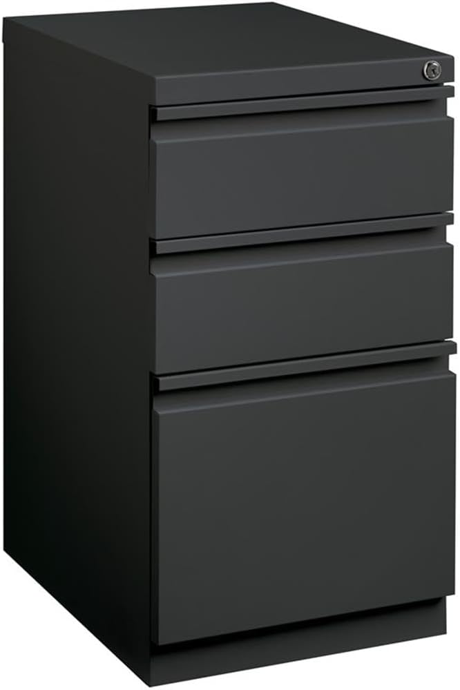 Bowery Hill 3-Drawer Metal Mobile Pedestal Filing Cabinet, 20 in Deep, Charcoal Finish, Steel Construction, Ball-Bearing Drawers, Lockable, Letter-Size Files, Modern Commercial Office Storage Solution