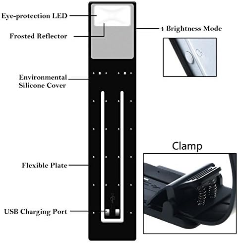 Book Light, LED Reading Lamp USB Rechargeable Flexible Night Light 4 Level Brightness 360°Adjustable Clip on Work/Desk/Bed Lights for Amazon Kindle/eBook Reader/Book/iPad