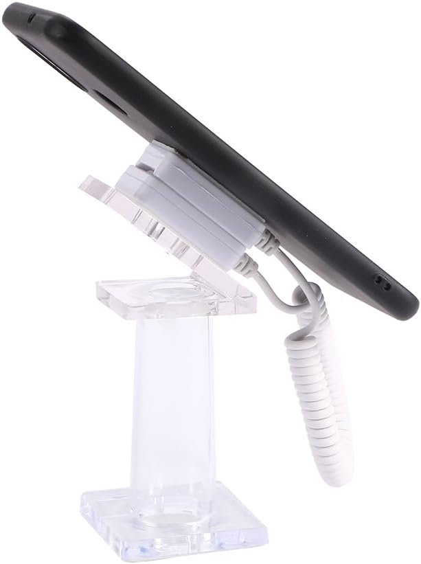 Vctitil Mobile Phone Anti-Theft Display Stand Transparent Square Bracket with Spring Wires and Cables Durable Mobile Phone Base for Store Sales Stand (Stand Size: 2.08 x 2.08 x 4.72)