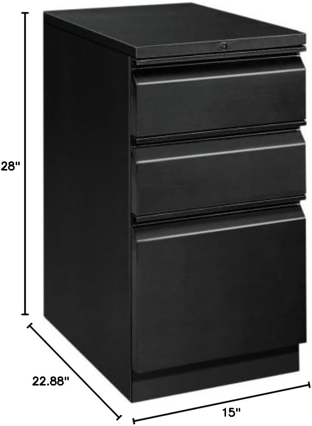 HON Brigade Mobile Pedestal | 2 Box / 1 File Drawer | Radius Pull | 15"W | Black Finish