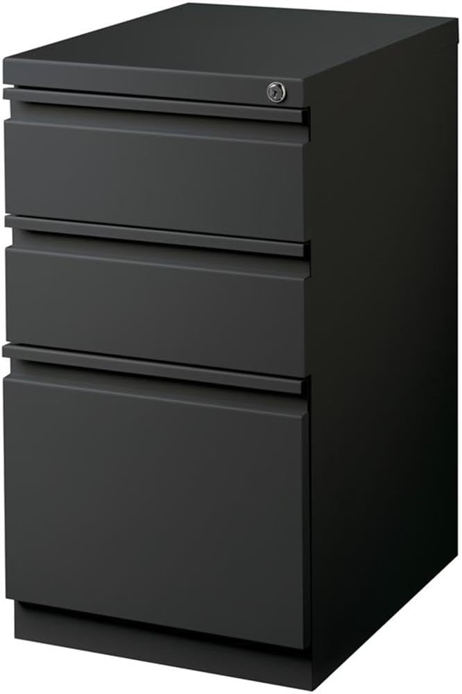 Bowery Hill 3-Drawer Metal Mobile Pedestal Filing Cabinet, 20 in Deep, Charcoal Finish, Steel Construction, Ball-Bearing Drawers, Lockable, Letter-Size Files, Modern Commercial Office Storage Solution