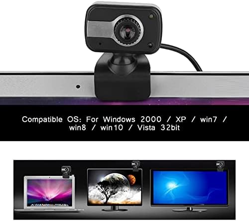 Webcam with Microphone, 640 x 480/0.3Mp USB Camera with Clamp Mount Support 360° Rotation and 30° Vertical Adjustment Suitable for Desktop PC Laptop