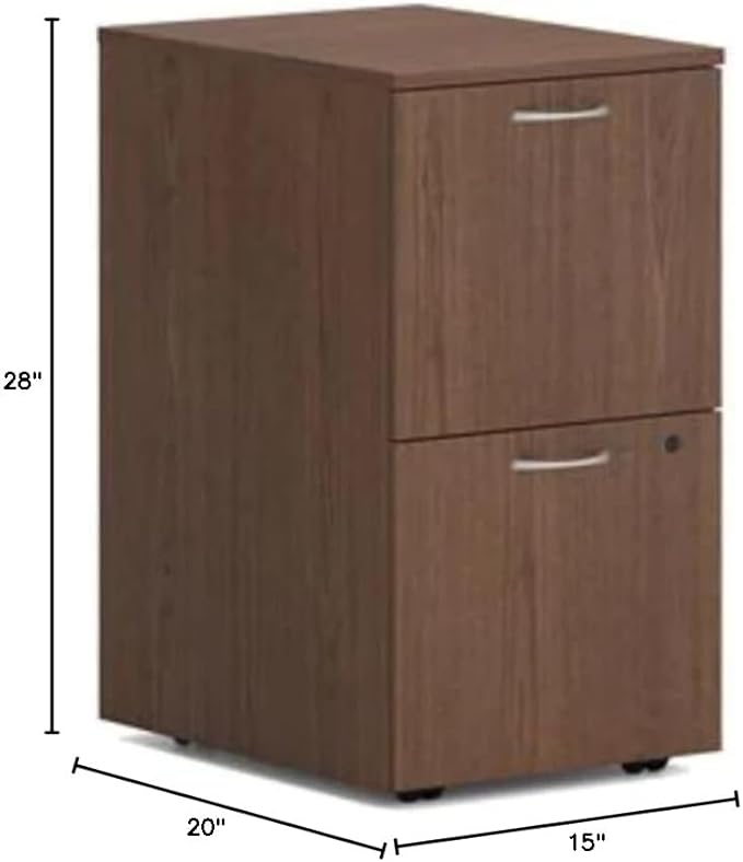 HON MOD 2 Drawer File Cabinet On Wheels, Mobile Pedestal with Filing Cabinets for Home Office, 15" W Portable Storage, Walnut