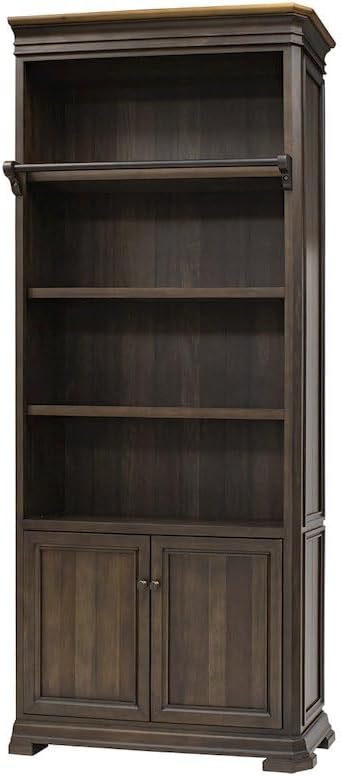 Martin Furniture Sonoma Executive Brown Executive Bookcasem Wall Storage with Wooden Ladder, Shelving Unit, Large Library Furniture, Sturdy Home Office Display Suite