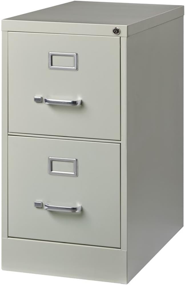 Pemberly Row 25" 2-Drawer Metal Filing Cabinet, Letter Width, Vertical Design, Gray Finish, Commercial Grade Steel Construction, Locking Drawers, Ball-Bearing Slides, Office Storage Solution
