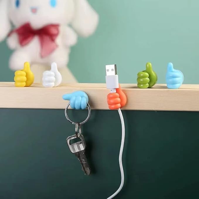 32 Pcs Self Adhesive Thumb Hooks, Waterproof Cable Holder Wire Cord Clip Management, Cute Thumb Cord Holder for Desk, Wall, Key (Multicolor)